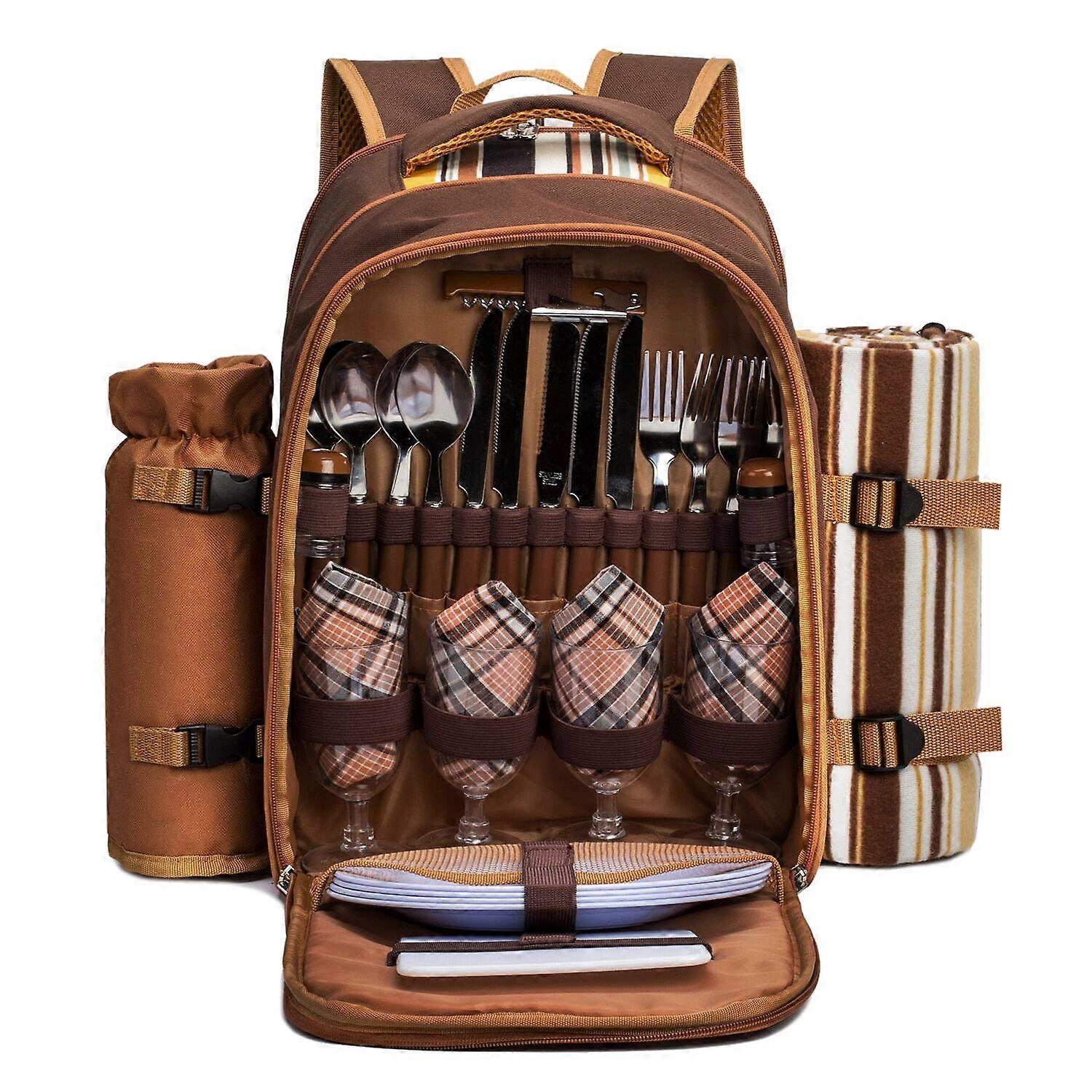 Glacière, sac à vin, couverture de pique-(45'x53'), adapté aux familles et aux couples (marron) Sac à dos de pique-brun 4 personnes, adapté pour 4 personnes