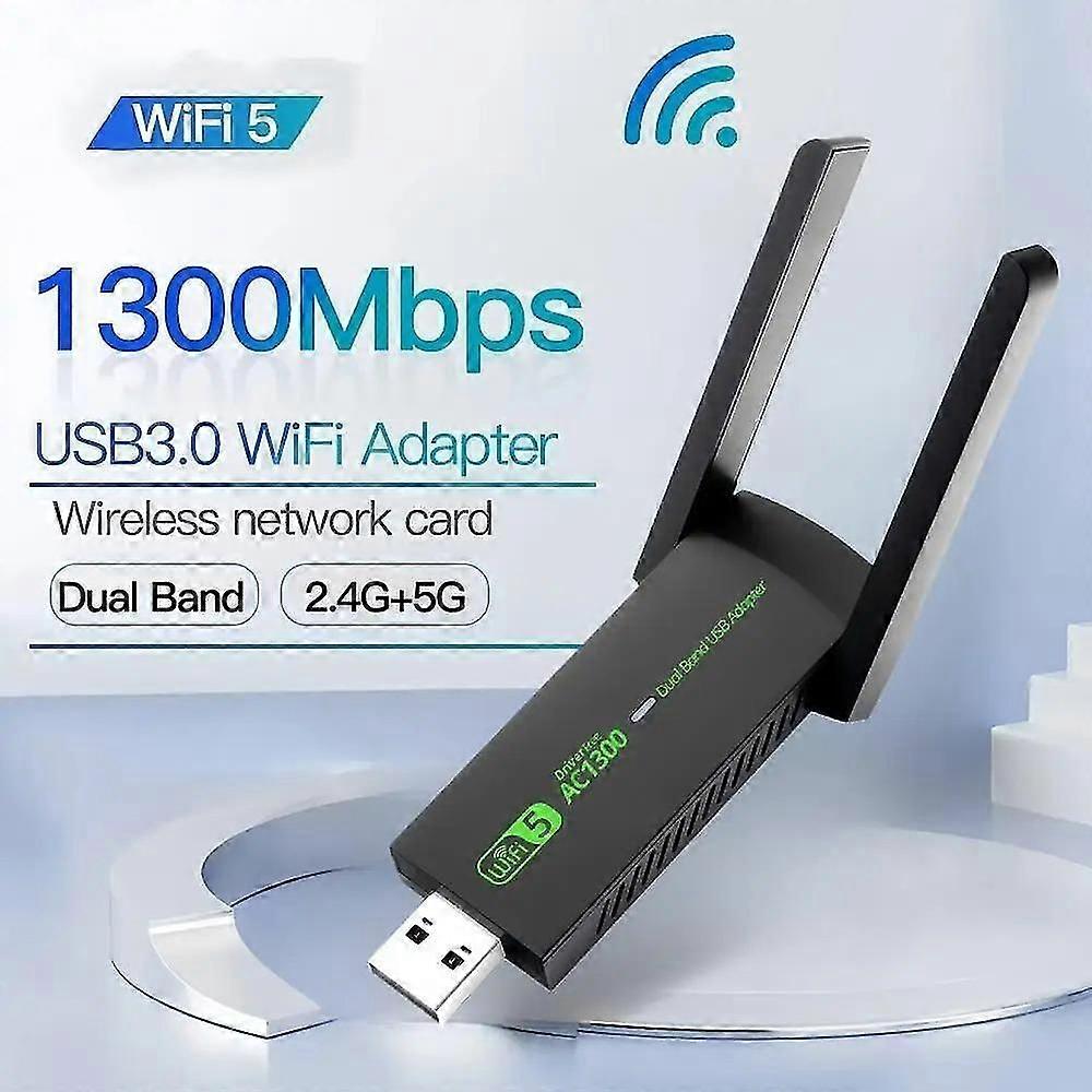 1300Mbps USB 3.0 WiFi Adapter Free Driver 2.4GHz/5GHz Dual-Band Wi-Fi Dongle Receiver 80211ax/ac/a/b/g/n WIFi 5 Wireless Network Card For PC Laptop