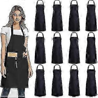 Evago 12 حزمة مآزر مريلة عادي مع 2 جيوب - أسود للجنسين مئزر تجاري سائبة