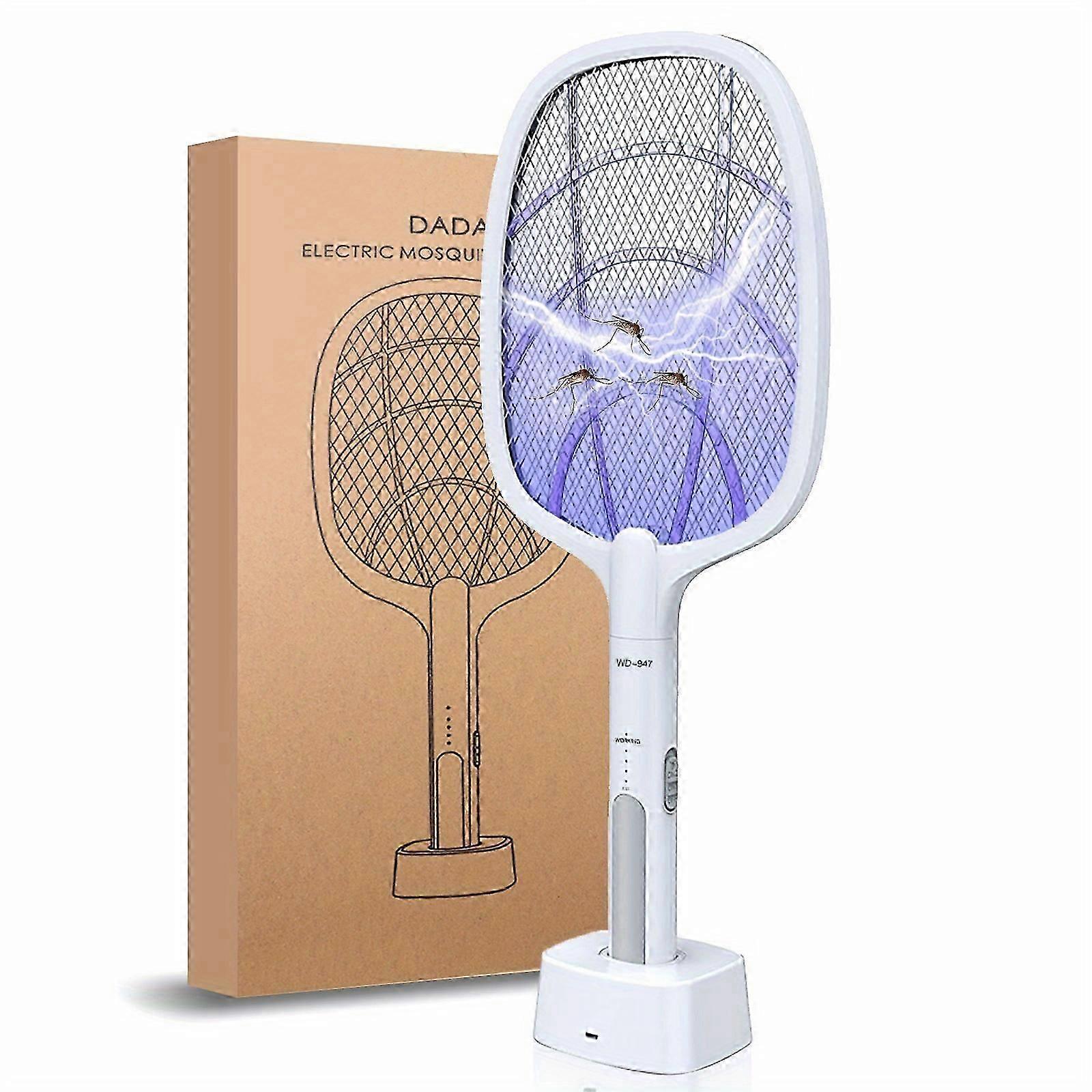 1pc Electric Fly Swatter Racket, Smart Bug Zapper With USB Rechargeable Base, Powerful Mosquitoes Trap Lamp & Fly Killer With 3-Layer Safety Mesh For
