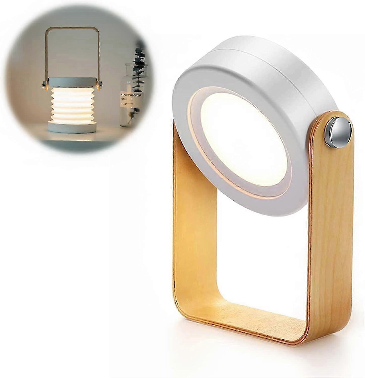 Desk Table Light,Portable Folding Telescopic LED Reading Light,with Wooden Handle,3-Level Dimmable Brightness,USB Charging
