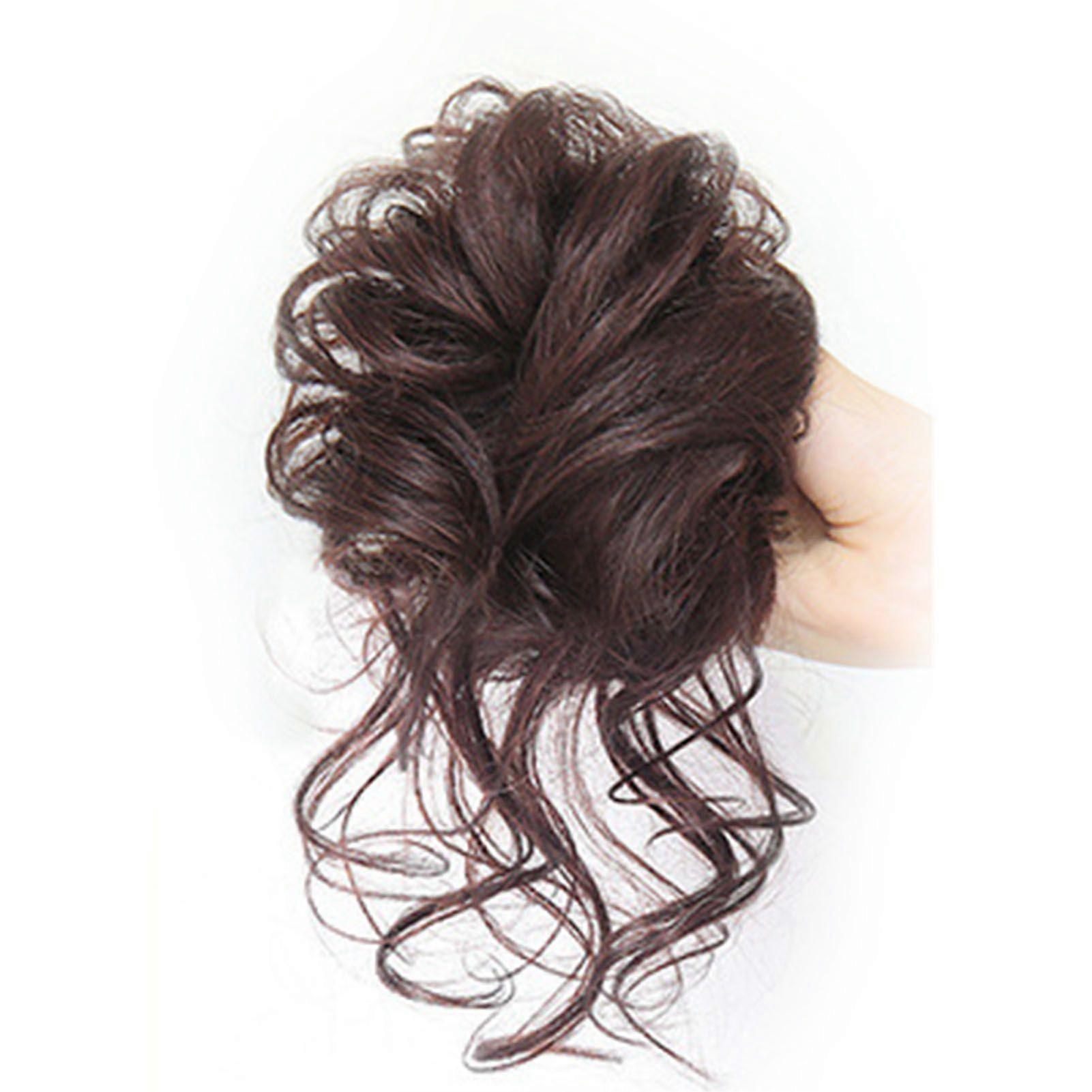 Kudrnaté vlasy drdol gumička chaotický elastický guma syntetické vlasy drdoly prodloužení pro svatbu tmavě hnědá