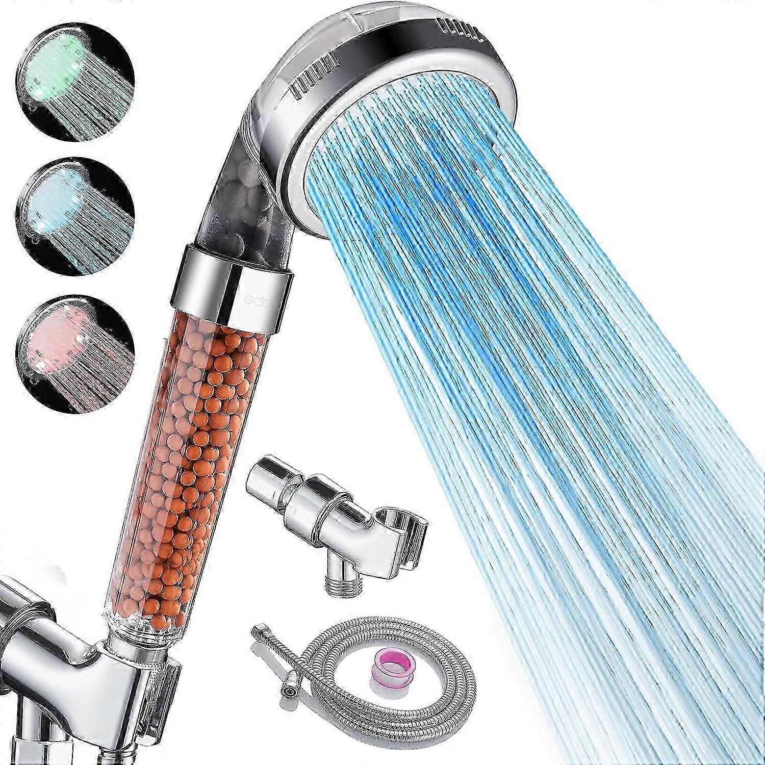 Filtered LED Shower Head with Handheld, Color Changing, High Pressure Shower Head with Filter, Water Saving Spray Handheld Showerheads with Hose and B