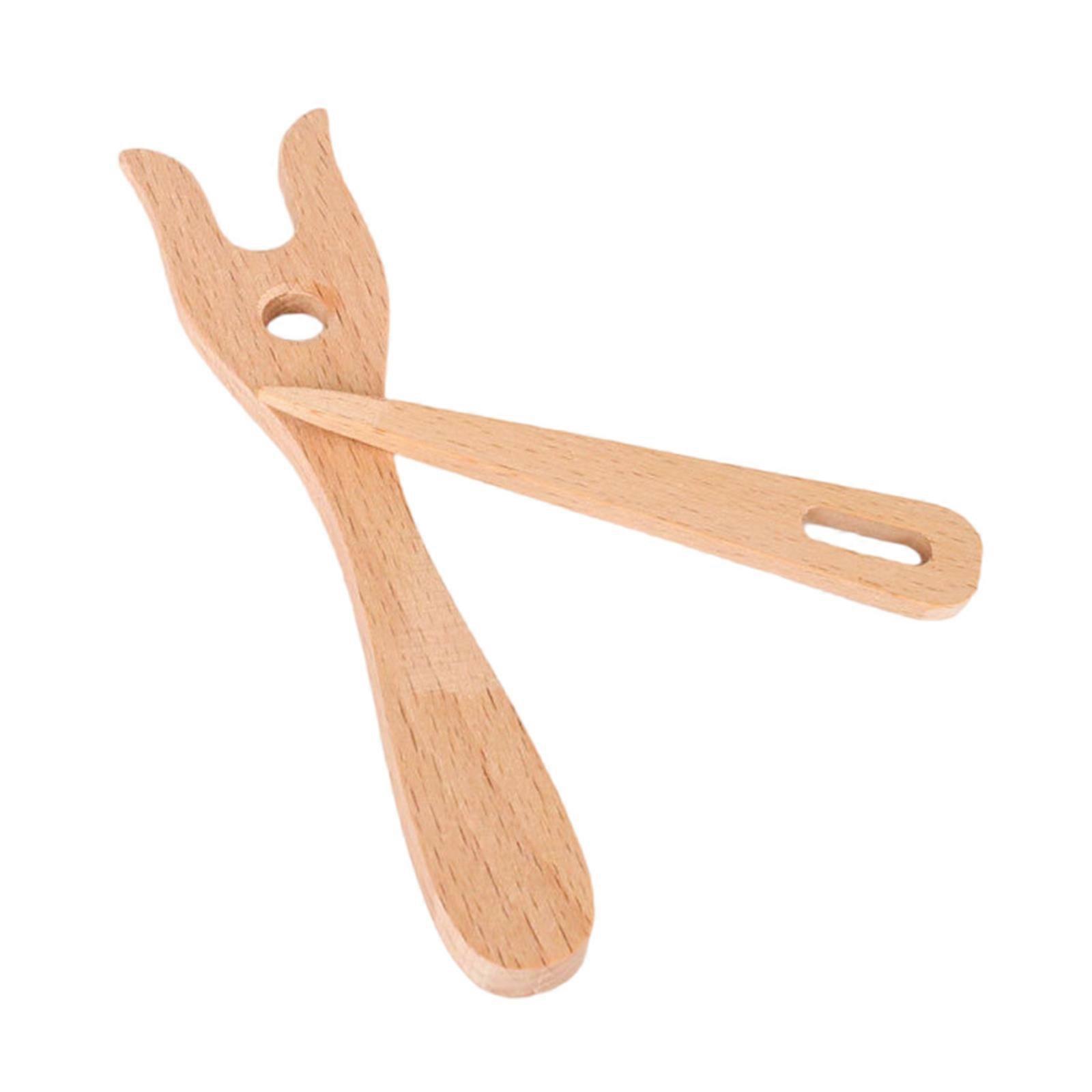 Wood Knitting Fork with Big Eye Needle Braiding Tool for Beginner Adult Handmade Tapestry Cord Making Braiding Fork Tool
