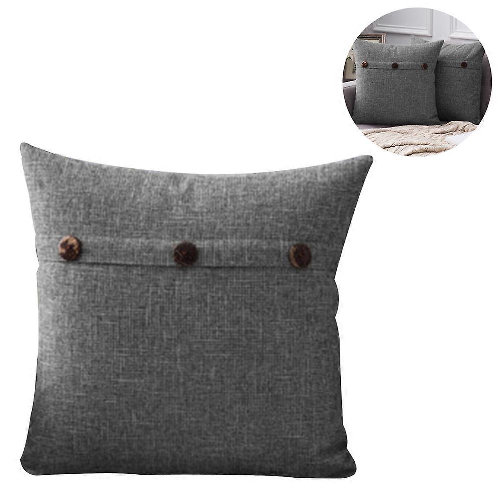 2Pcs 45*45Cm Button Pillowcase Cotton Linen-Grey|Pillowcase