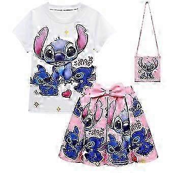 Detské Dievčatá Lilo a steh tričko+plisované sukne+tašky Outfit set Spoločenské šaty