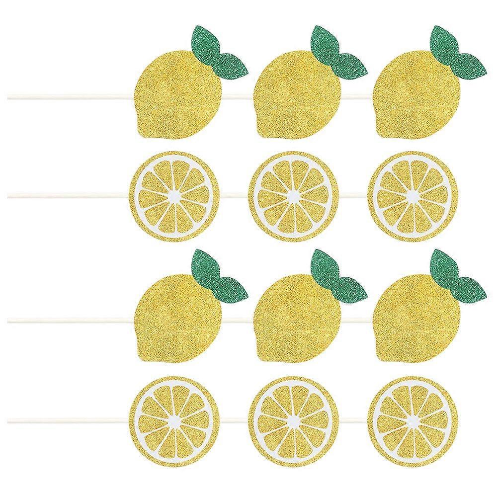 Creative Lemon Cake Inserts for Decor Assorted Color Golden Shiny Design 12pcs