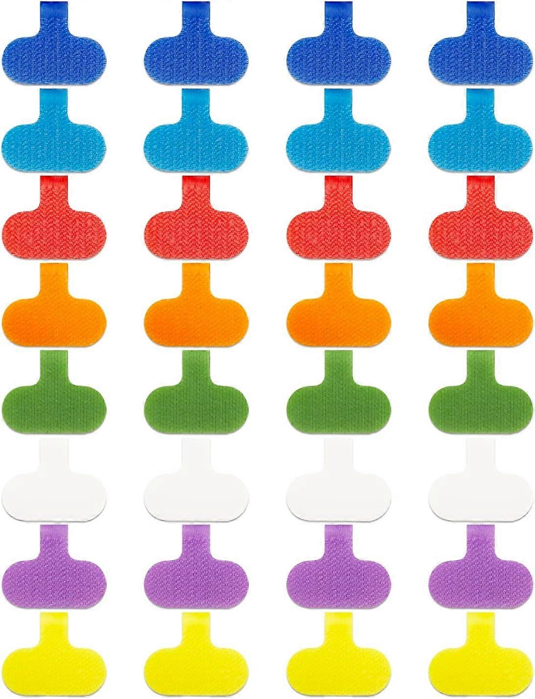 Pack of 32 multi-colored, writable cable labels for electronic and computer cables. Cable management and identification.