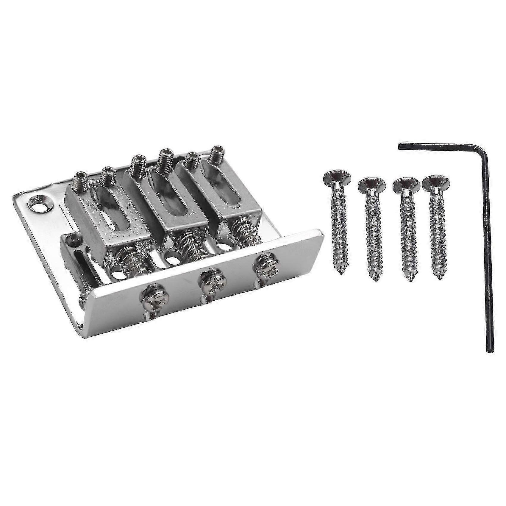 3-String Chrome Adjustable Bridge for Cigar Box Guitar, Hard-Tail Steel Hardware, Silver