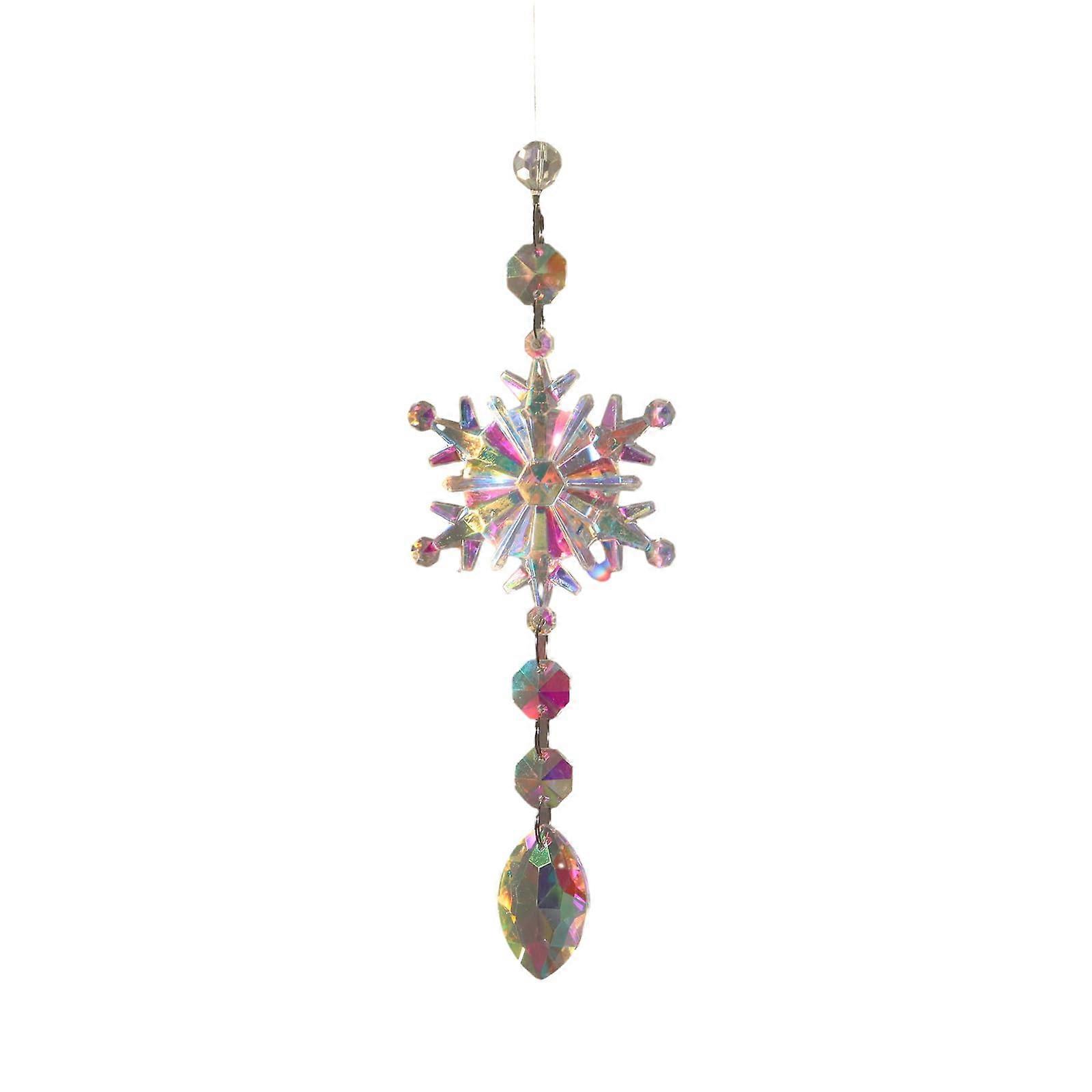 Snowflakes Crystal Sun Catcher With Shiny Diamonds Colorful Prisms 30cm Hanging Decoration for Windows
