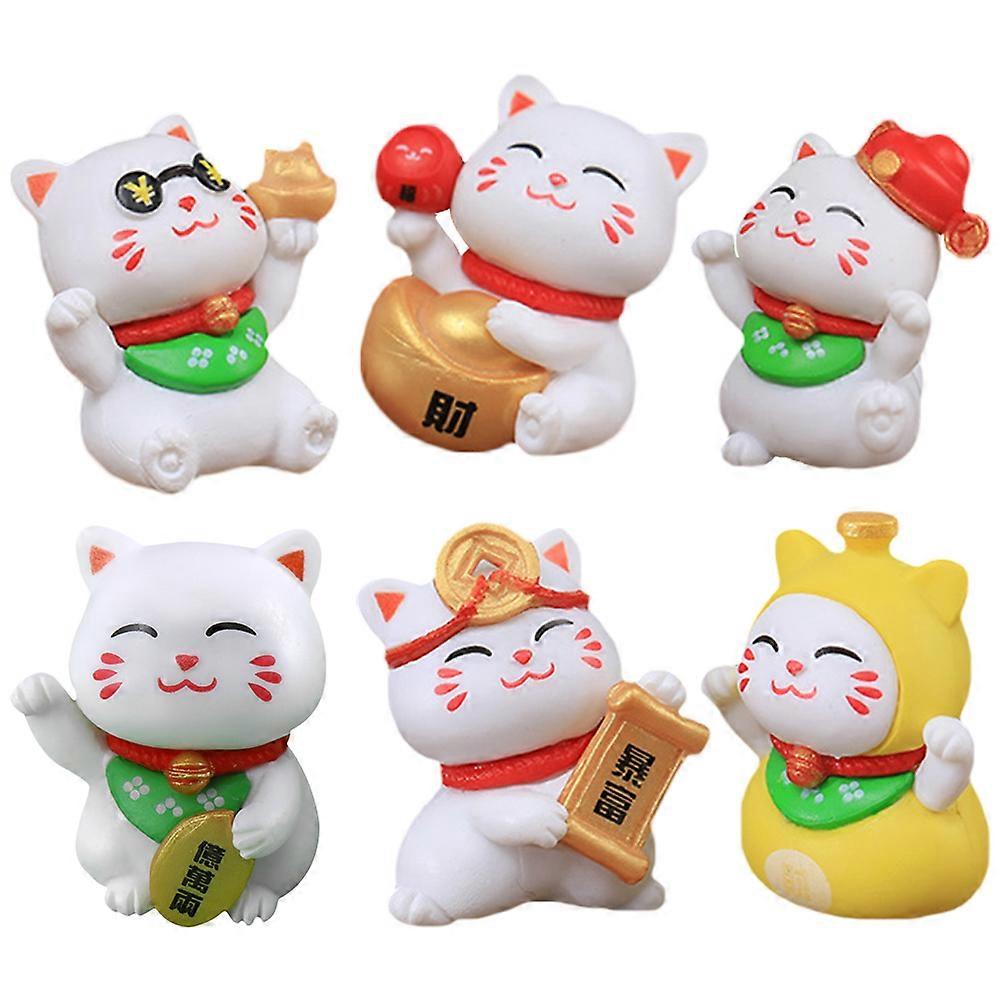 Tiny Figurines Resin Cat Figurine House Decor 6Pcs