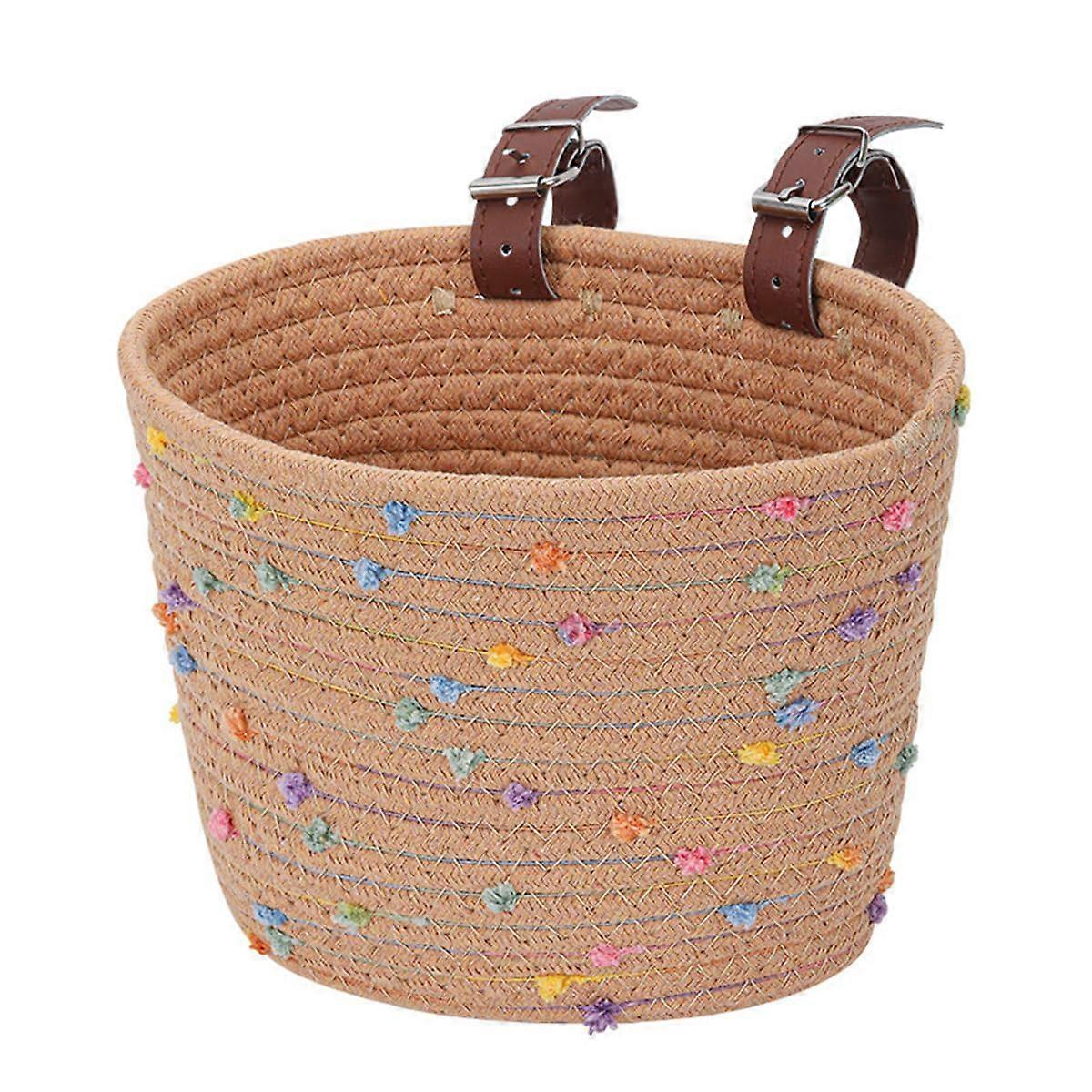 Sisal Bicycle Basket Reusable, Decorative Storage For Balance Bikes And Scooters, Durable Brown
