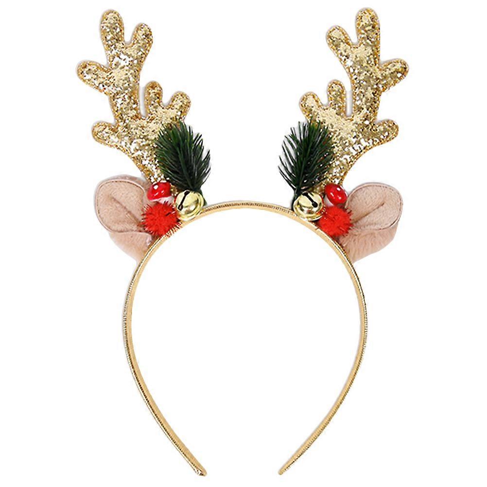 Glittering Sequin Reindeer Antler Headband with Bells – Lightweight Festive Christmas Hair Accessory for Holiday Party Outfits for Women