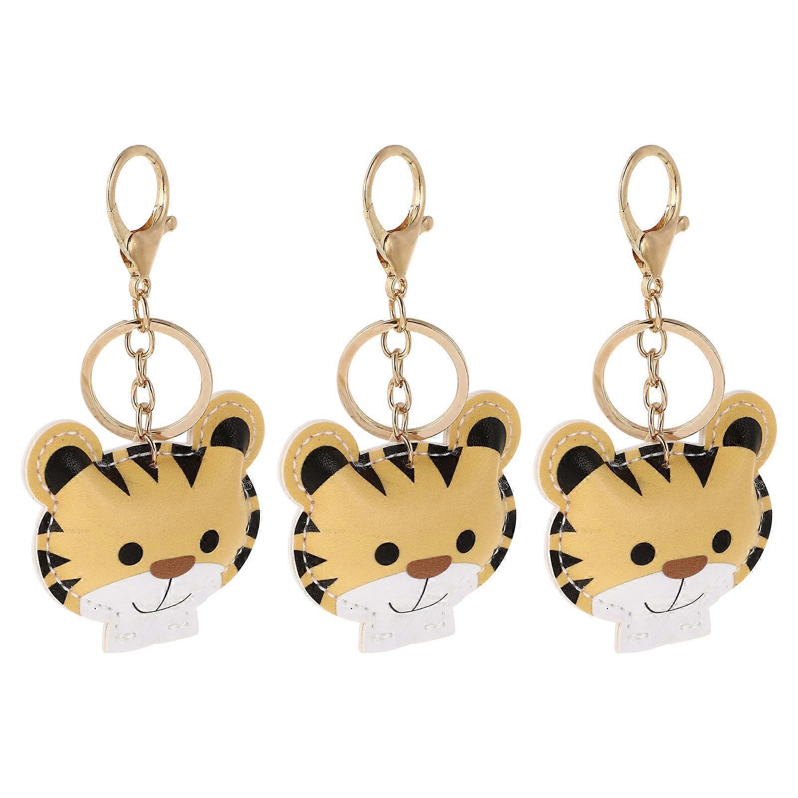 Cartoon Tiger Key Chain Keyring Pendants For Daily Use Durable Yellow 10.00X6.00X1.00CM 3Pcs