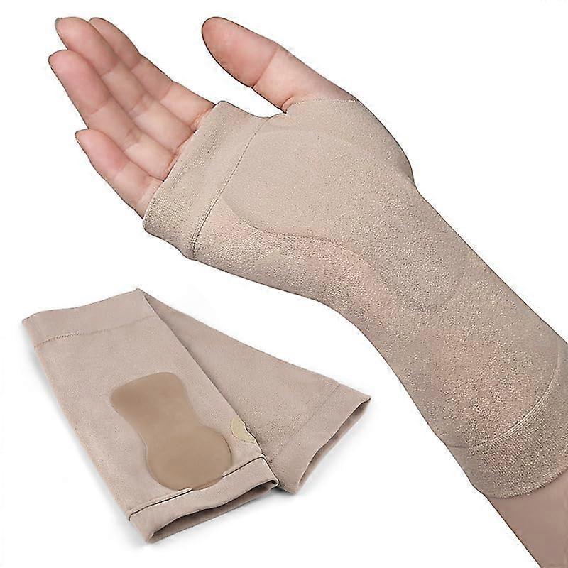 Wrist Support Brace for Men and Women, 1 Pair with Built-in Padding, Elastic Breathable Fabric, Beige Color