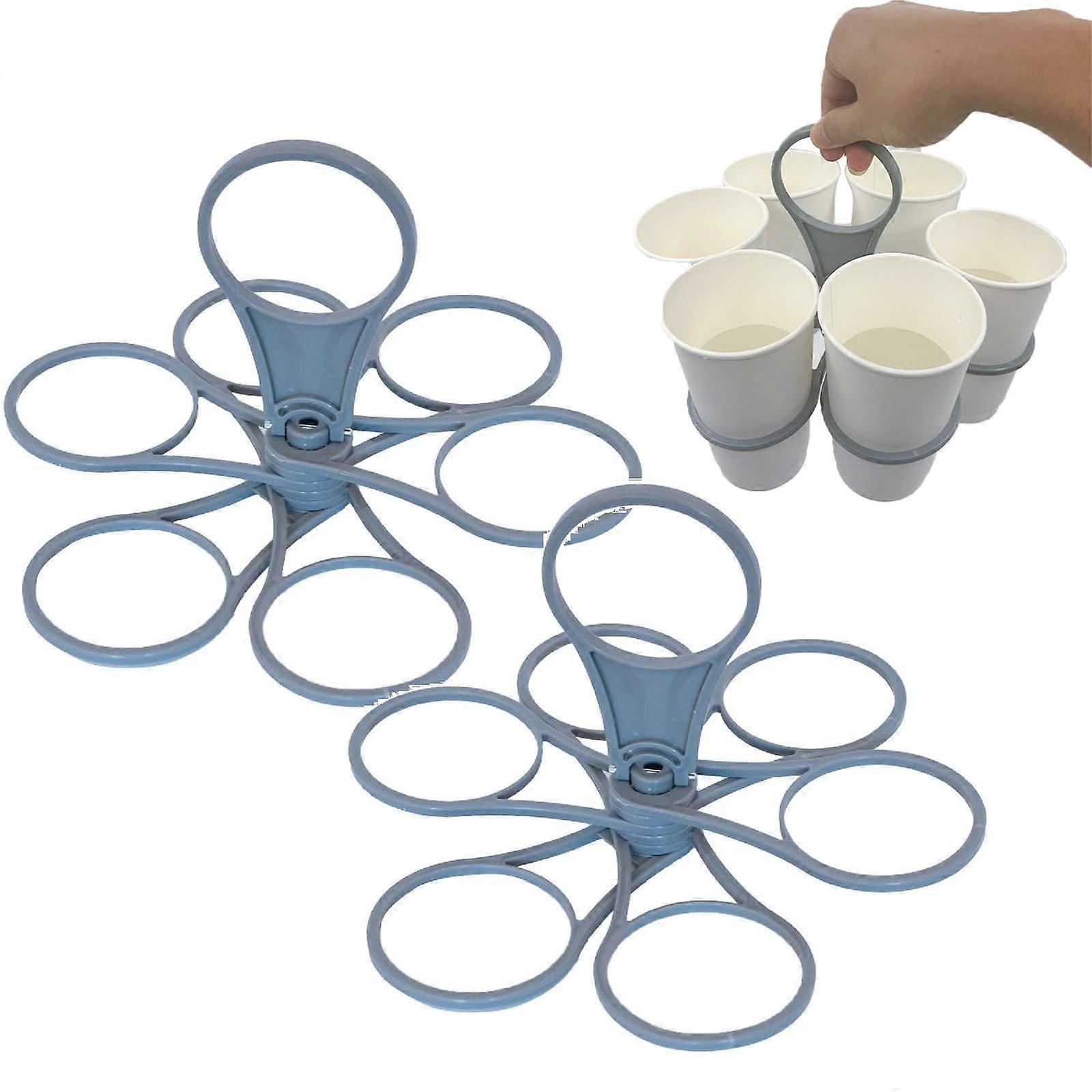 Foldable Rotating Cup Carrier, Plastic Festive Cup Holder (2 Pieces) Blue