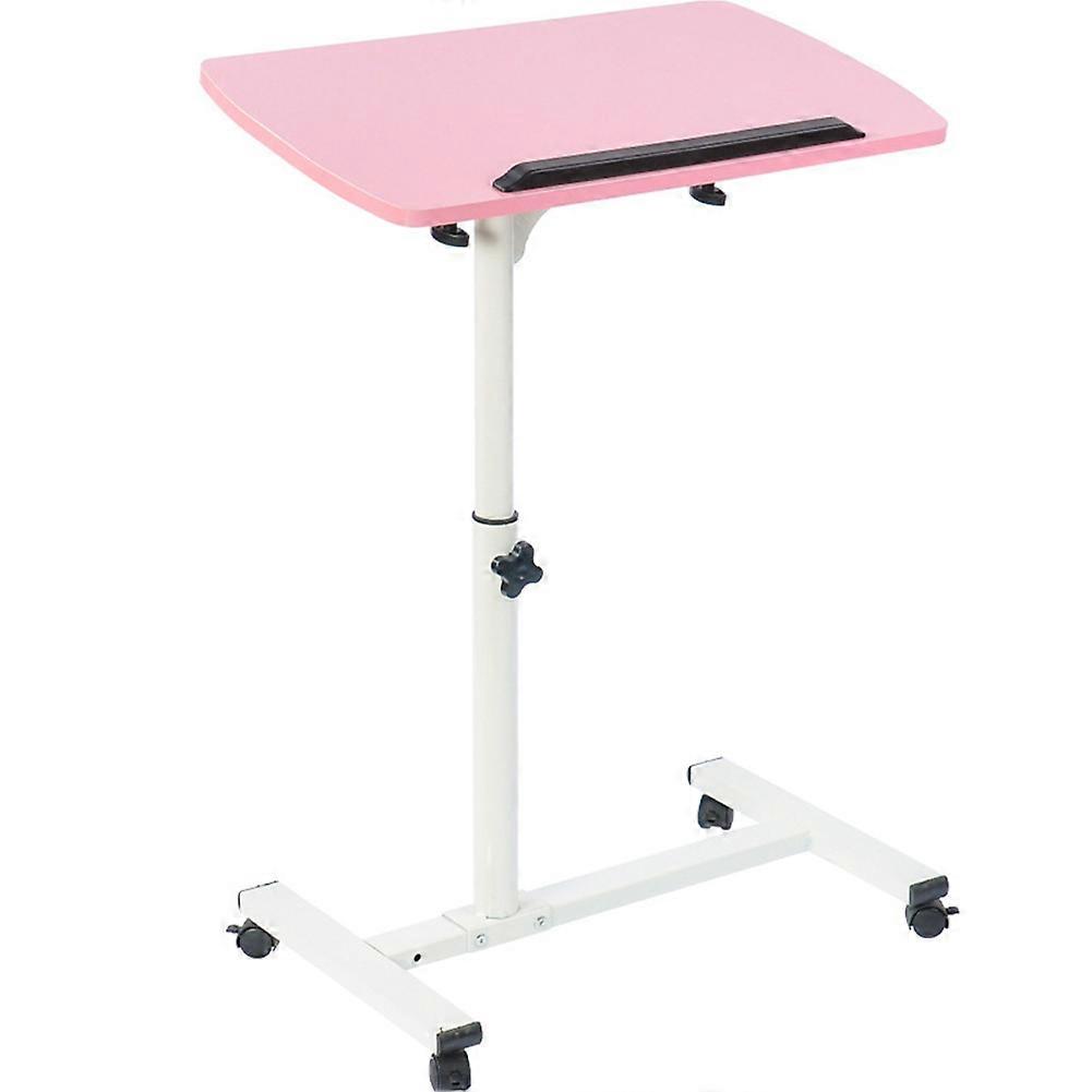Multifunctional Portable Removable Laptop Desk with Wheels for Bed Sofa Books Snack Pink