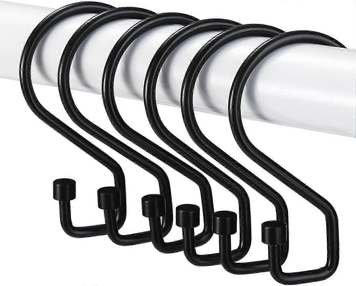 Shower Curtain Hooks, 12 Pcs S Shape Shower Curtain Rings, Multi-Functional Shower Hooks for Shower Curtain, Kitchen UtensilsBlack