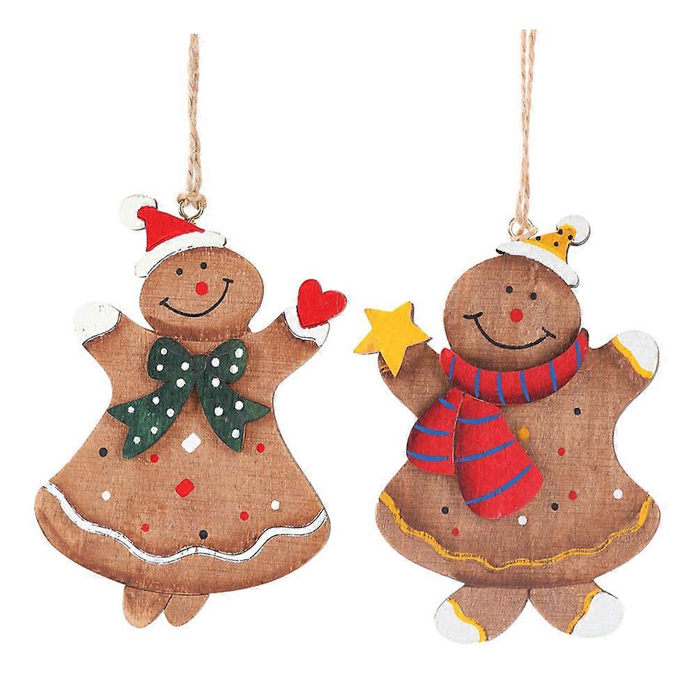 The Gingerbread Man Christmas Tree Pendant Home Decoration Red Cap 12x8cm 2Pcs