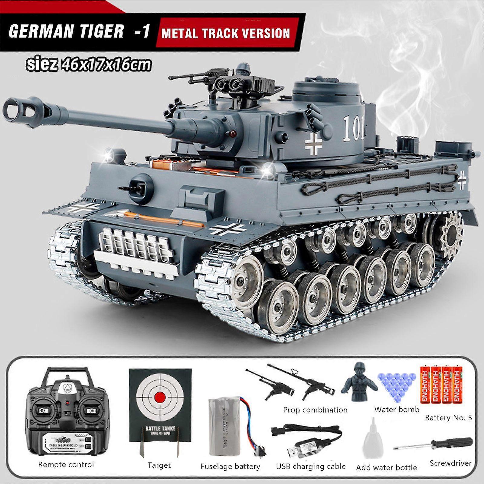 1/18 Alloy Rtr Rc Tank Model - 2.4Ghz, tracce in metallo, 3 suoni