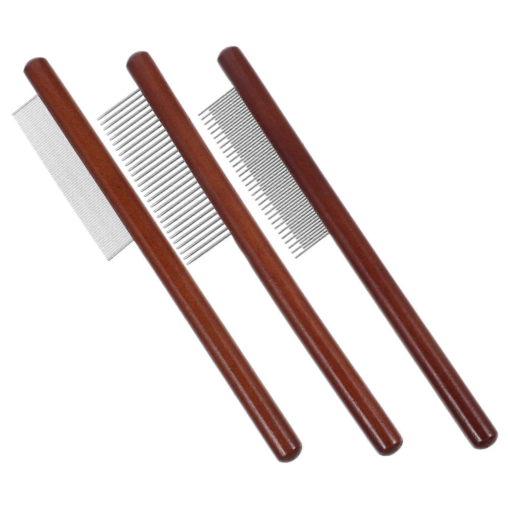 3piece detachable wooden pet comb for removing mats with rounded teeth, ergonomic wooden handle for cats, used for grooming and flea combing.
