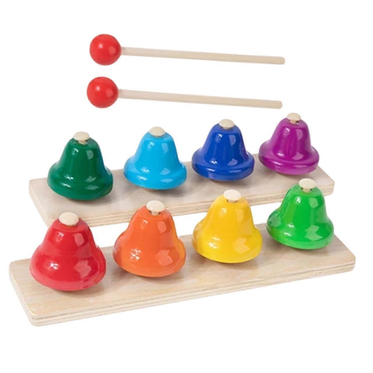 1 Set Hand Bells Set for Colorful Percussion Instrument for Kids in Kindergarten and School, 8 Colors, Wood Material