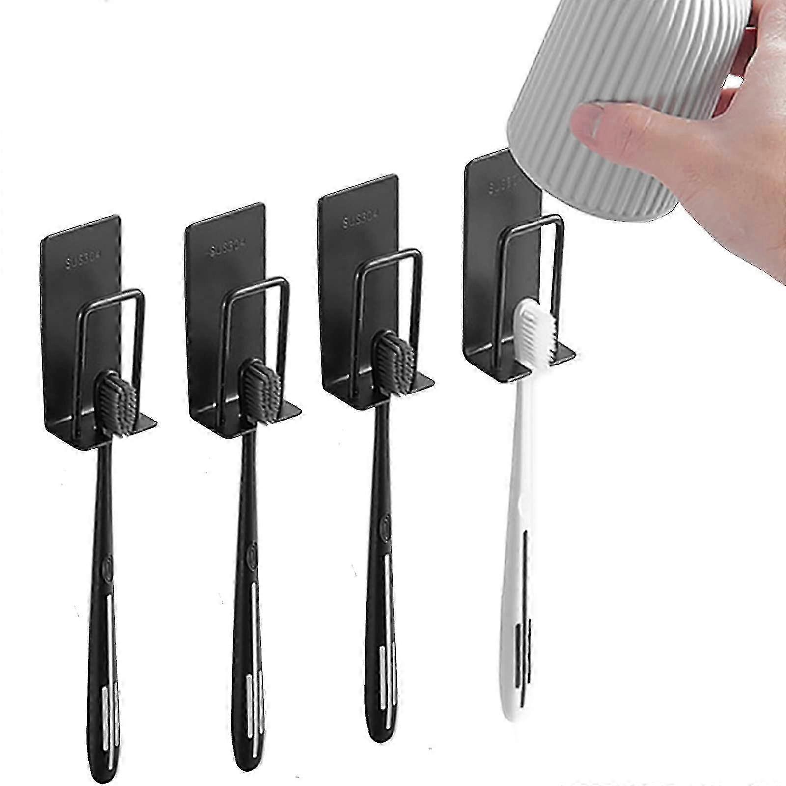 4 Pcs Wall Mounted Electric Toothbrush Holder with Adhesive for Bathroom Stainless Steel