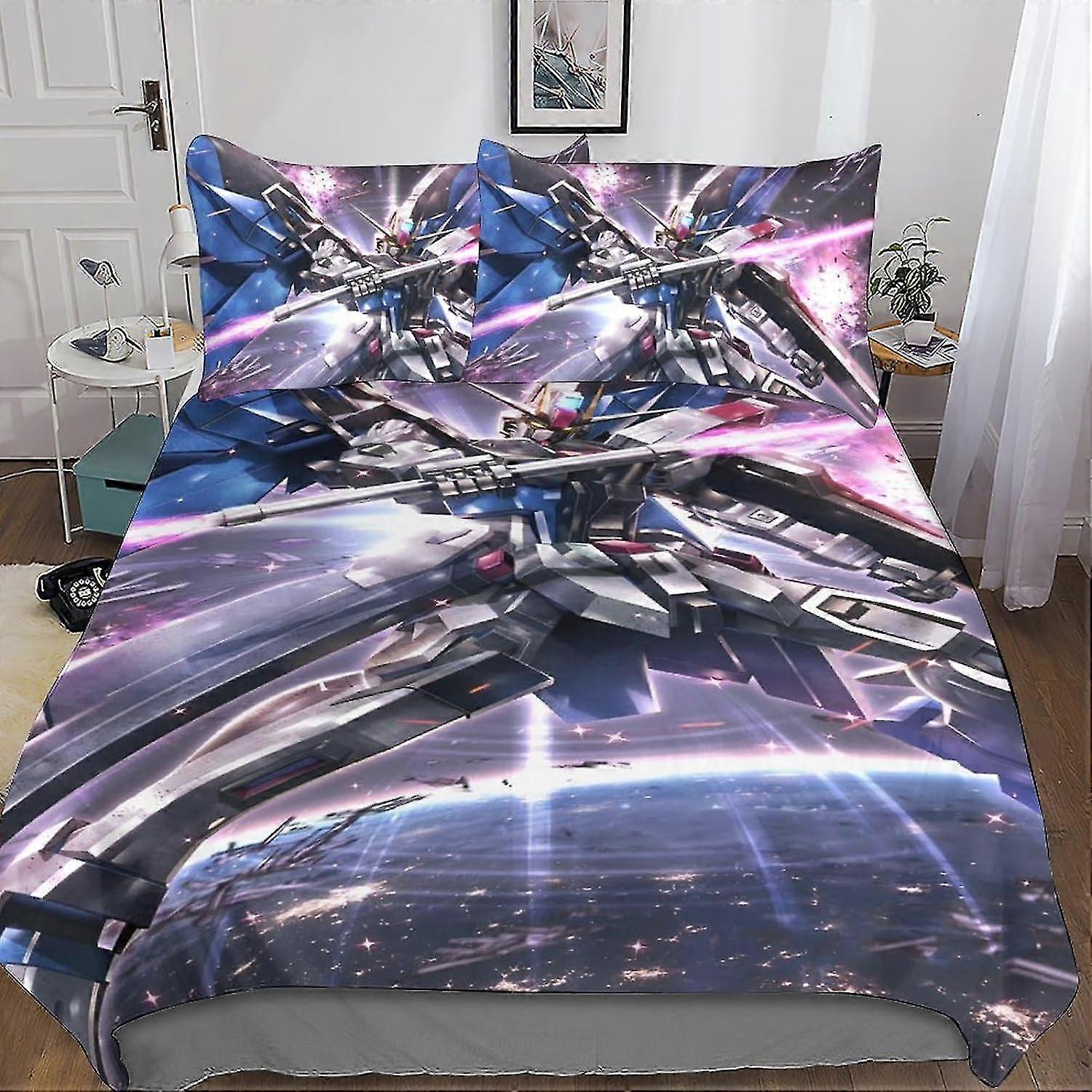Kids Anime Bedding Set with 3D Print Duvet Cover, 3-Piece Microfiber Comforter Set with Pillow Case
