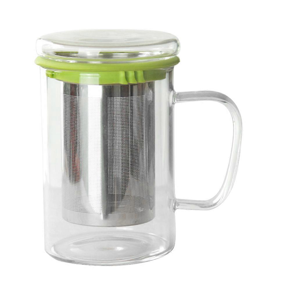Clear Glass Cups with Infuser for Home and Office Green 350ml Cylindrical Shape 1Set