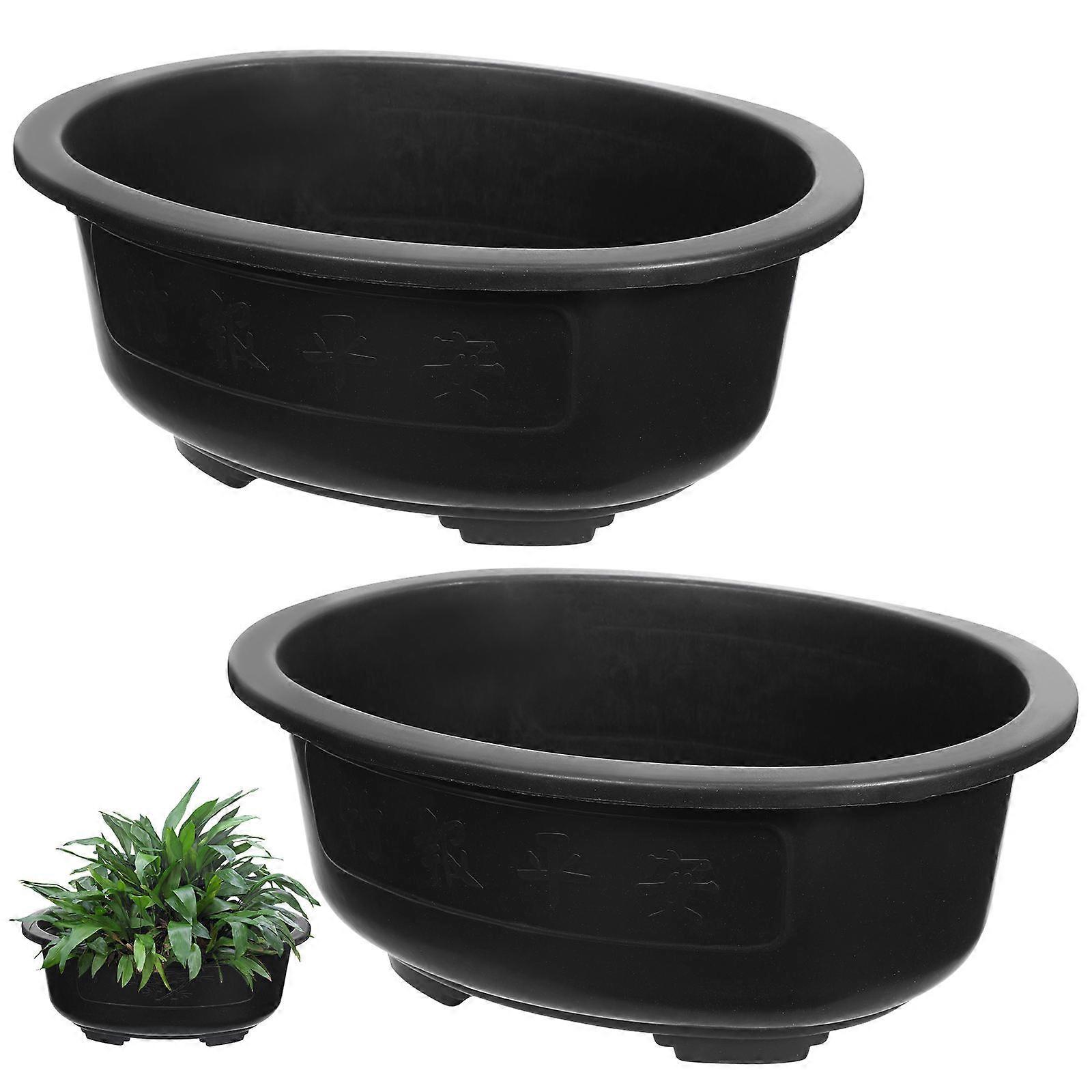 Wide Flower Pot Plastic Oval Shape Simple but Practical for Office and Hotel 2Pcs