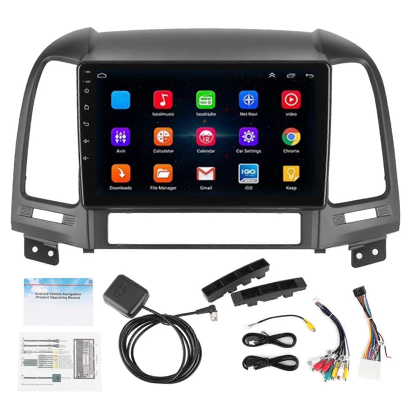 9in Car Navigator GPS Kit WIFI Bluetooth 4.0 for Android 10.0 Fit for Santa Fe IX45 2006‑2012