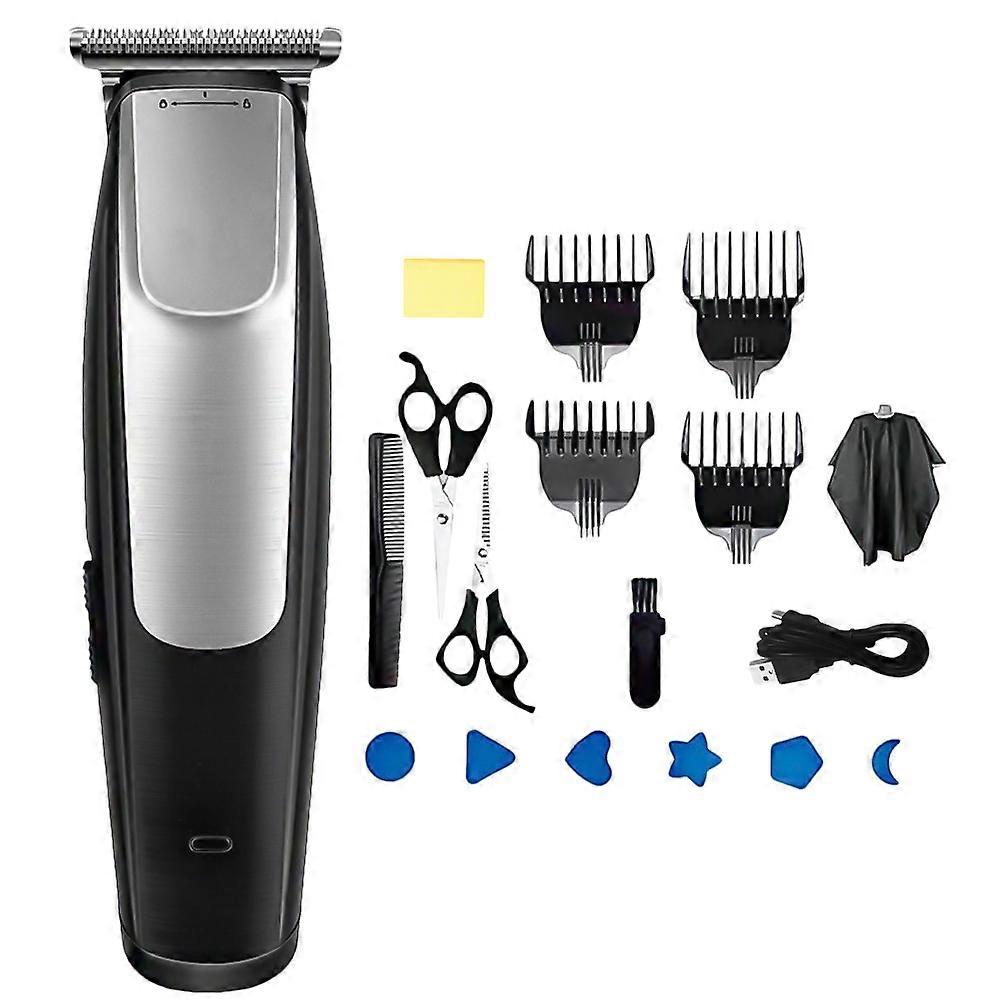 Clipper Usb Rechargeable Hair Trimmer For Professional Barbering Silver 1Set
