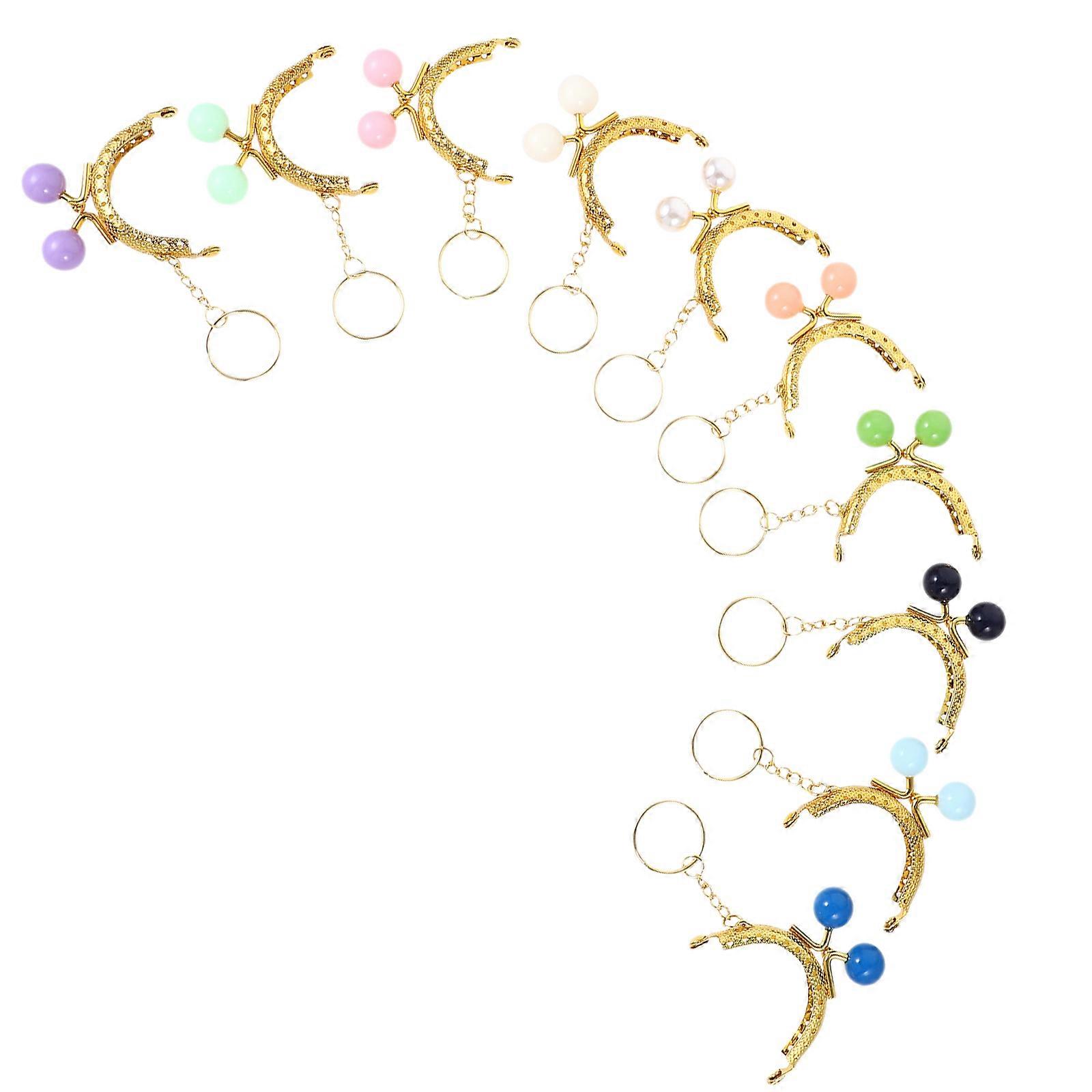 Vintage Metal Purse Frame Clasp Lock Keyring Charm Set Durable Retro Design Resistant Finish for Handbags Coin Purses Wallets DIY Accessories (10pcs)