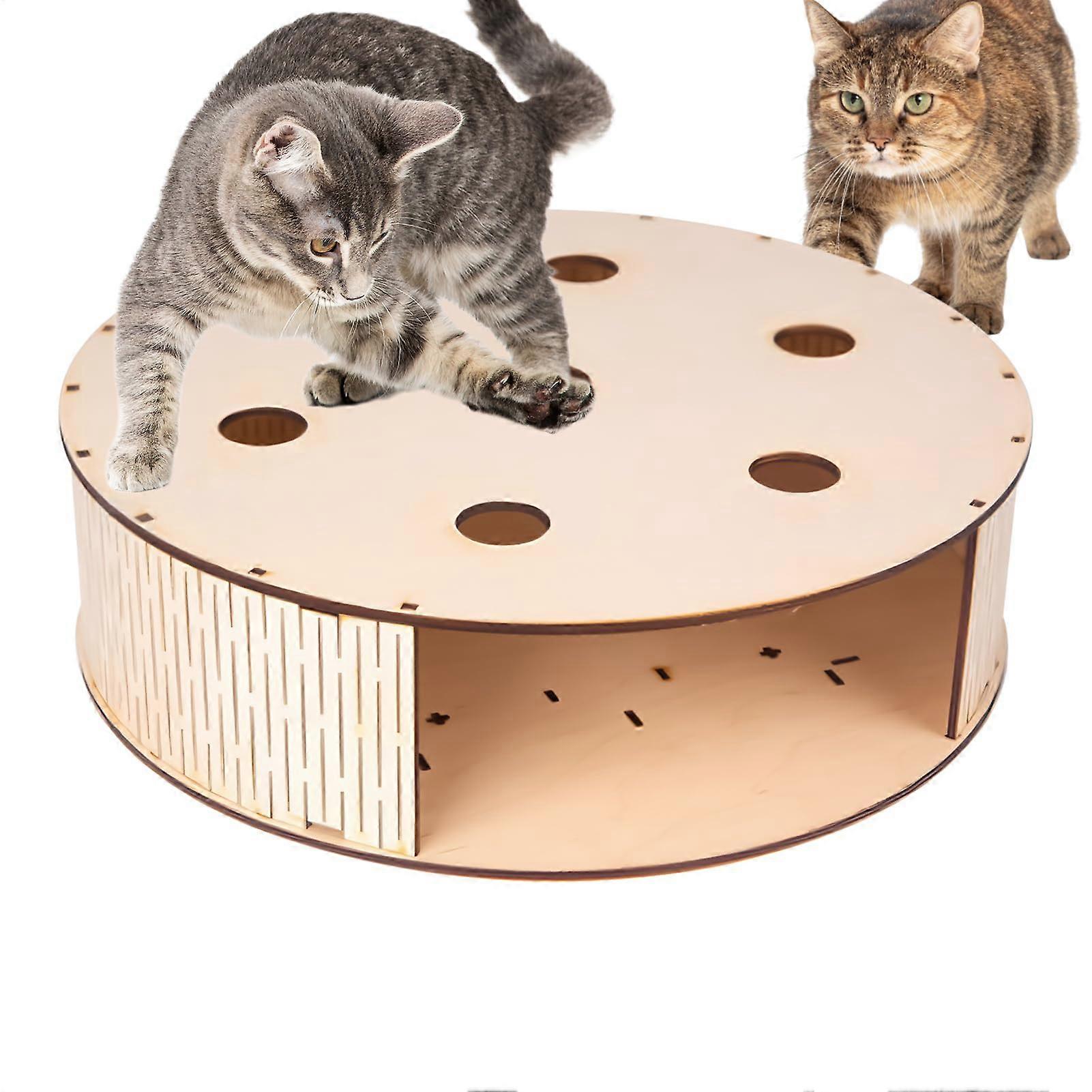 Cat Enrichment Toys Interactive Kitten Box 15.75x4.33 Inch Wooden Play Game for Indoor Outdoor Cats