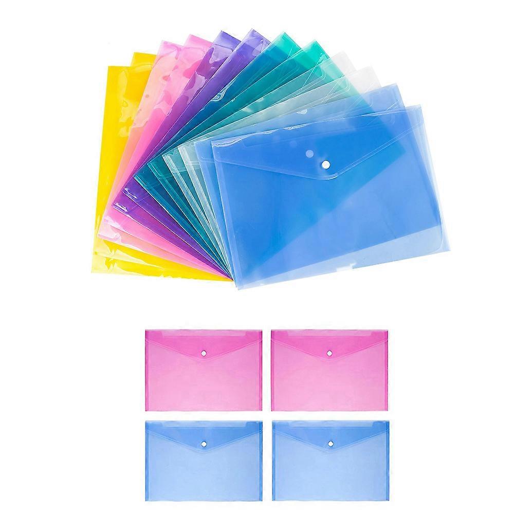 Clear Document Envelope Organizer File Folder Snap Button Closure Water Resistant Tear Proof Rosy 12Set