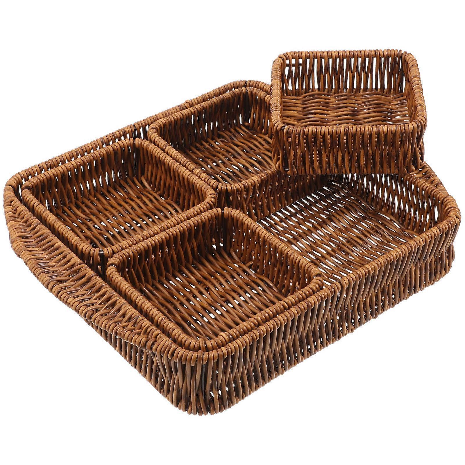 Woven Storage Basket for Home Use Light Brown PP Material with Compartments 1 Set