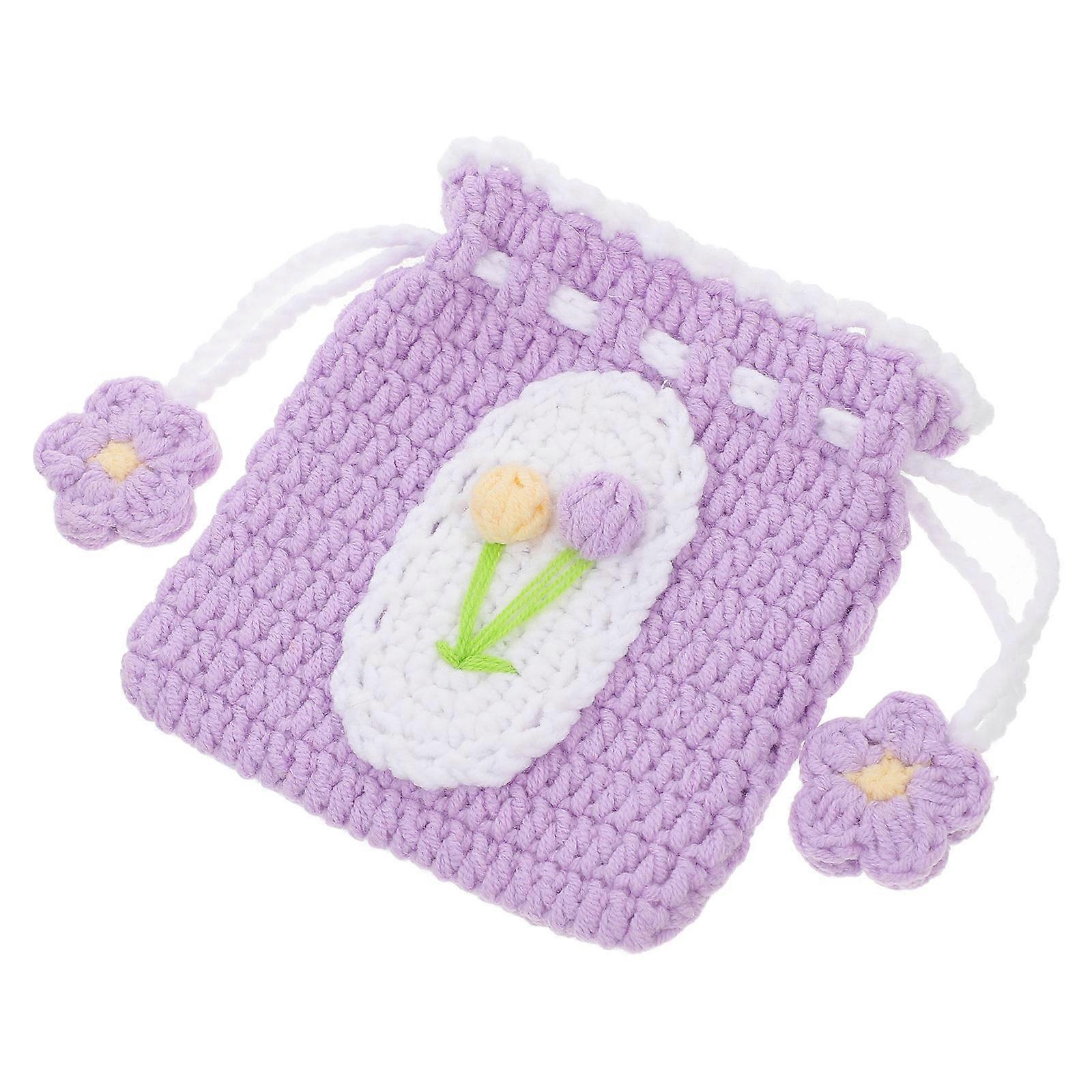 Adorable Crochet Coin Purse for Women – Durable Woolen Yarn Drawstring Wallet for Coins, Earphones & Small Essentials