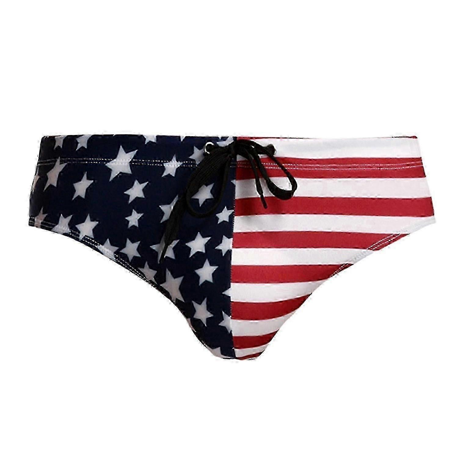 USA Flag-Design Breathable Stretchy Swim Trunks for Men with Washable Features Ideal for Water Sports