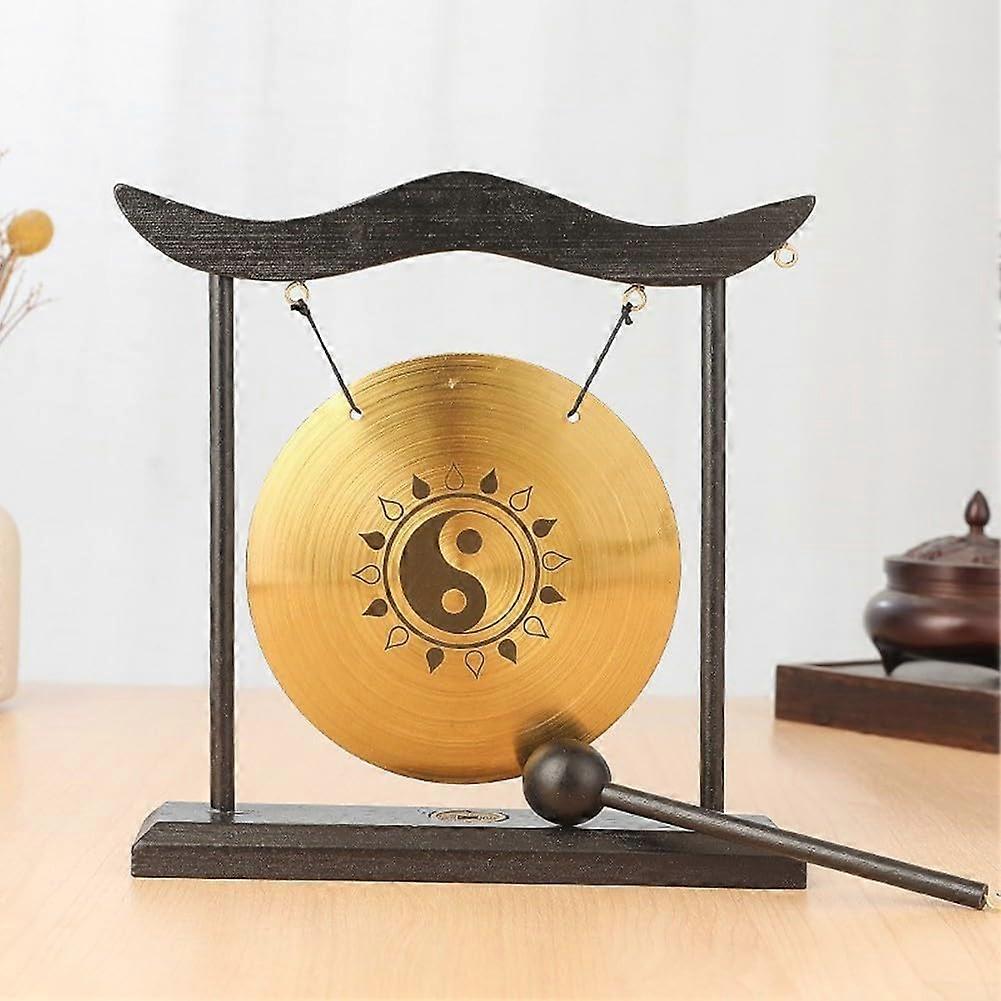 Brass Table Gong with Handmade Wooden Frame for Relaxing Ambiance at Special Events, Decorative Home Accent