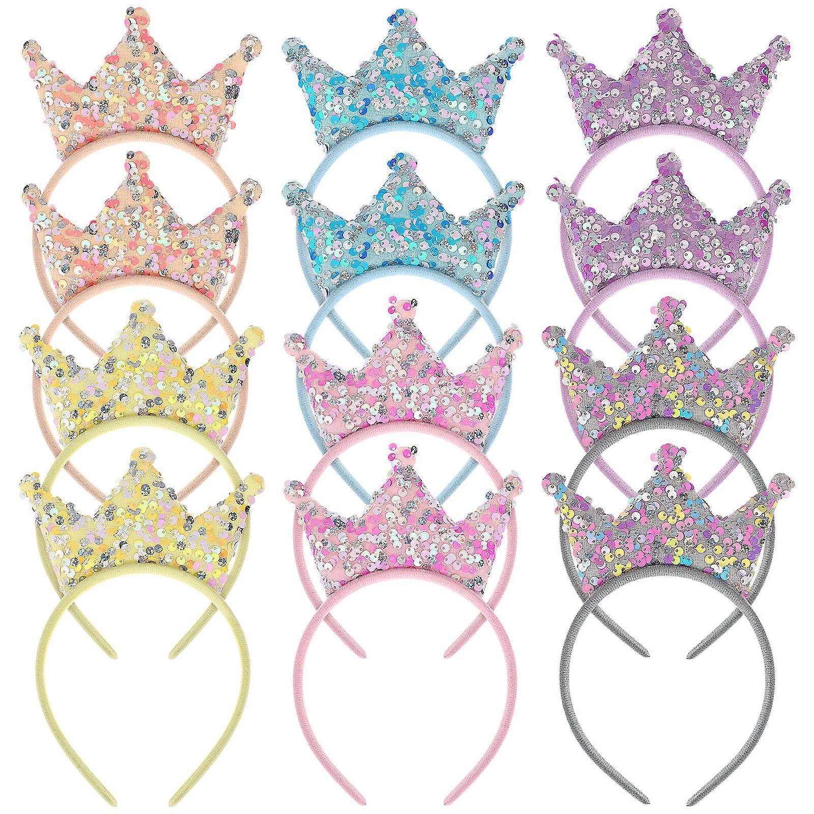 Shiny Sequin Crown Headband for Women with Assorted Colors and Elegant Design 12 Pieces
