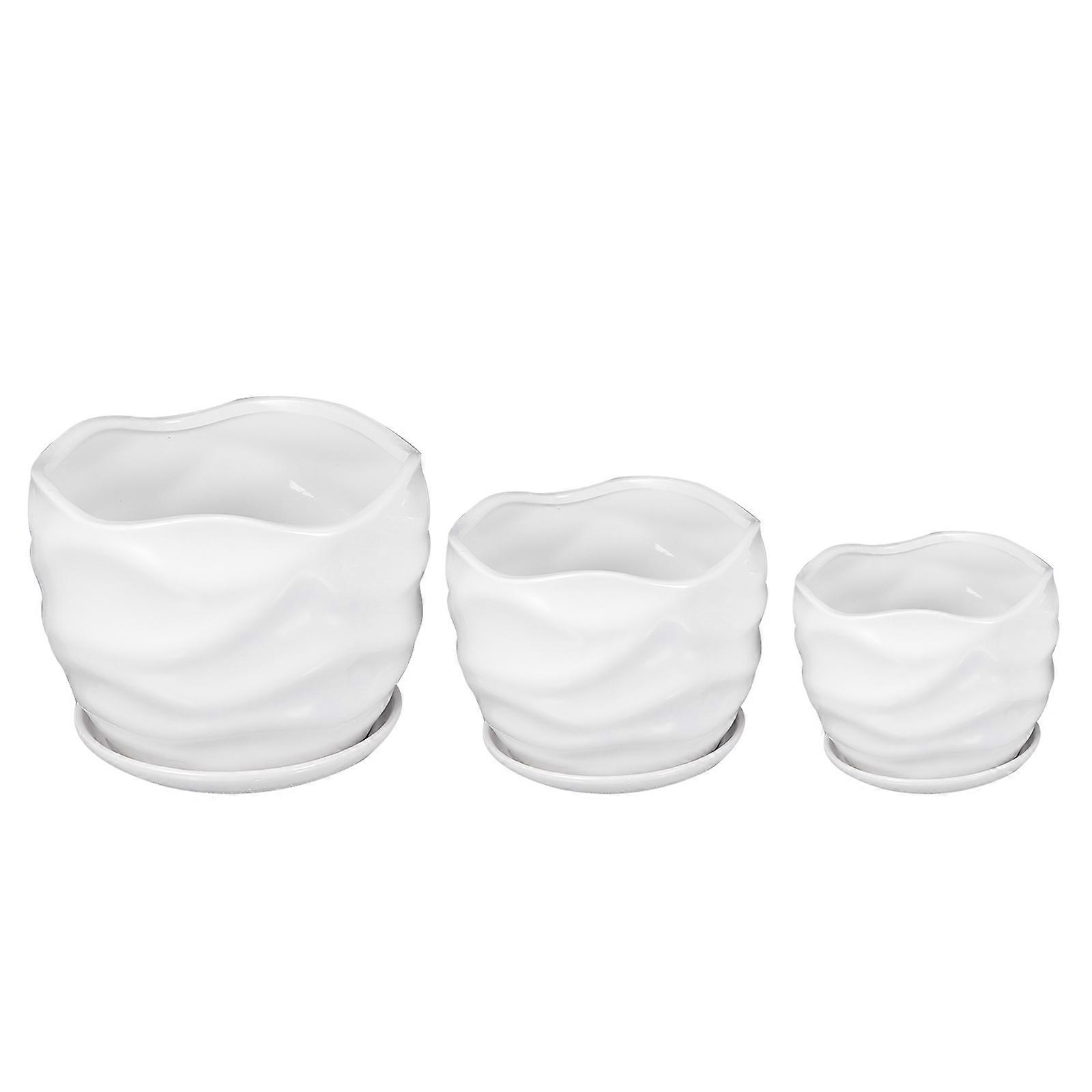 Succulent Planter Ceramic Pot with Tray for Home Use 3Pcs Set