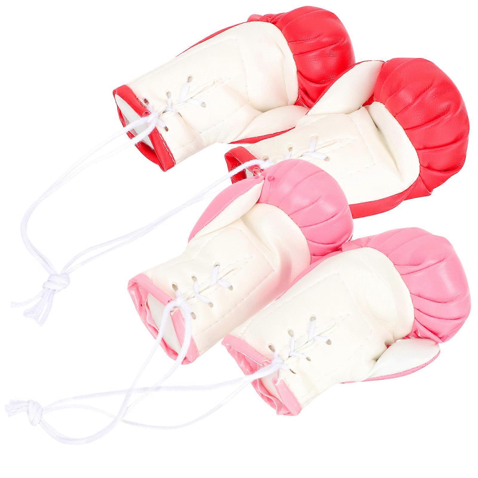 Mini Boxing Gloves Ornament Set 2 Pairs with Hanging Ropes, Realistic Red Pink Design for Christmas Tree, Car Interior, Shelf Decor Sports Themed