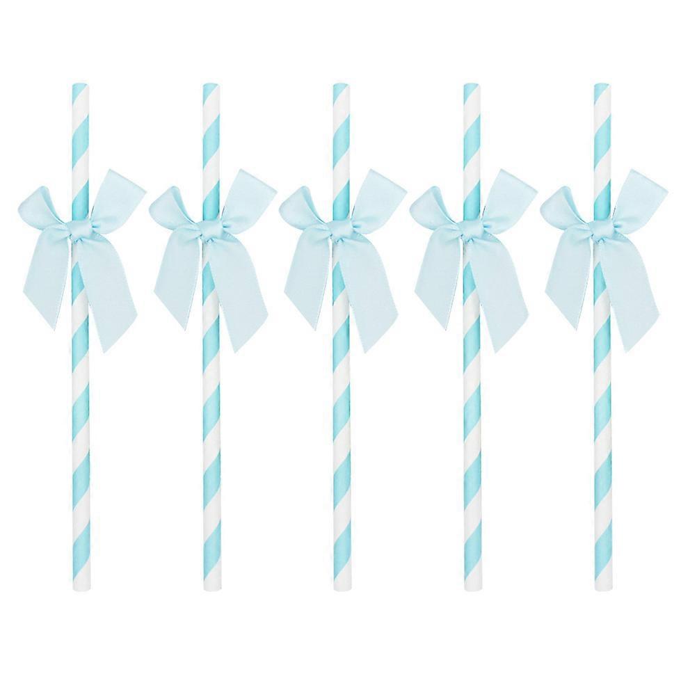 Blue Bowknot Paper Straws for Party Use Creative Design Perfect for Birthday Cakes and Drinks 30 Pieces