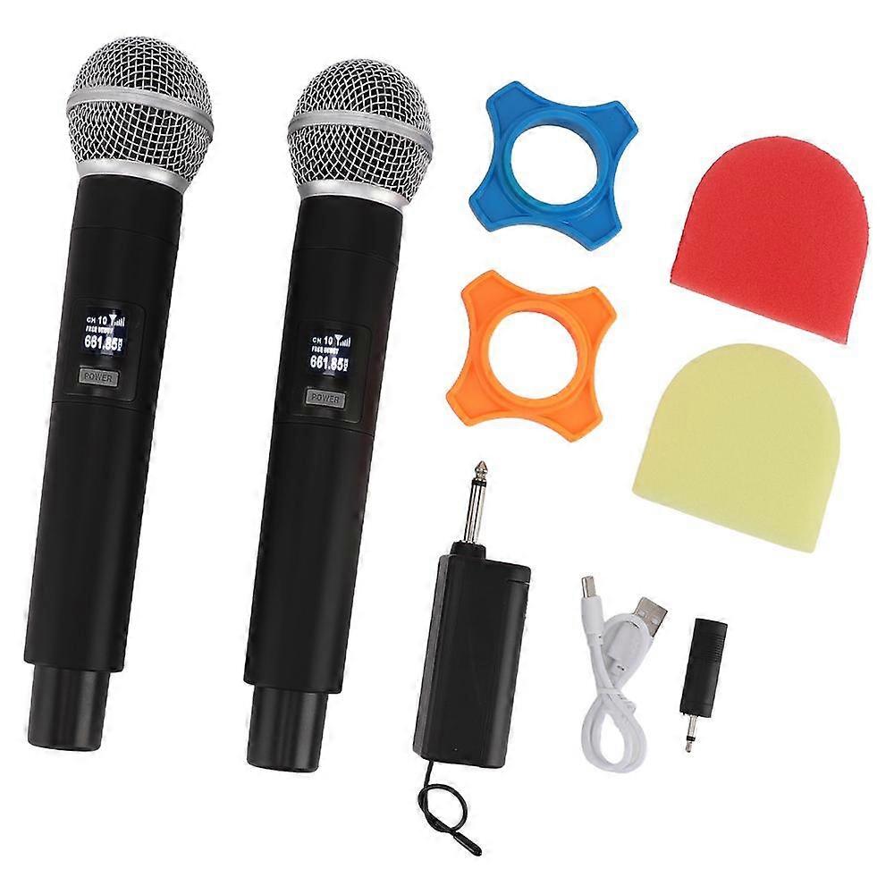 2Pcs Wireless VHF Microphone with Receiver, Professional Noise Canceling, USB Rechargeable, Handheld UHF