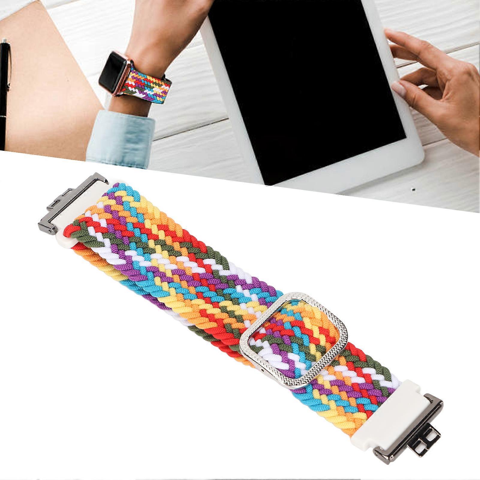 Adjustable Nylon Watch Strap for Huawei Watch Fit Bands Knitting Elastic Solo Loop WatchbandIridescence 