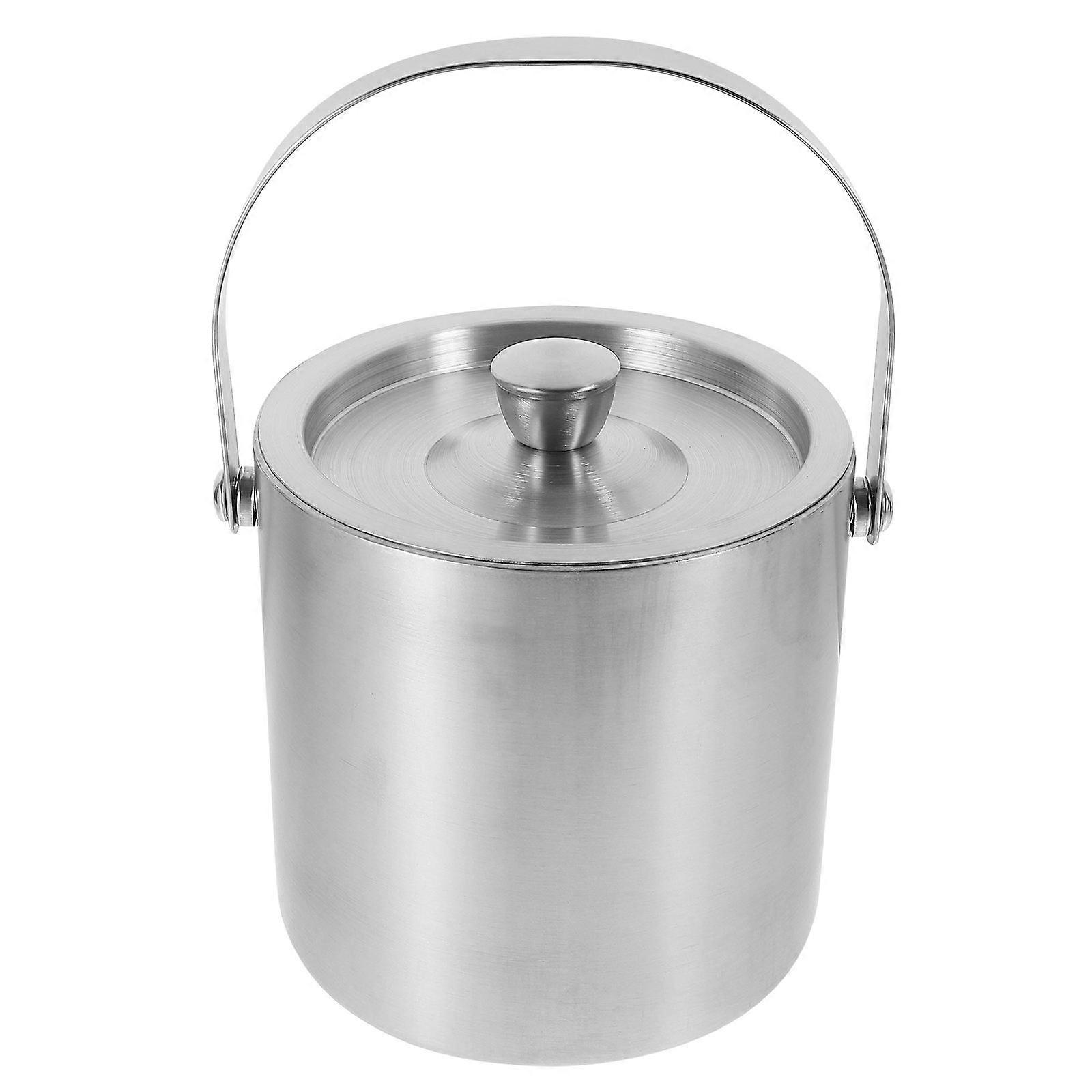 Stainless Steel Insulated Ice Bucket with Lid for Home Use Silver Color 7.5L