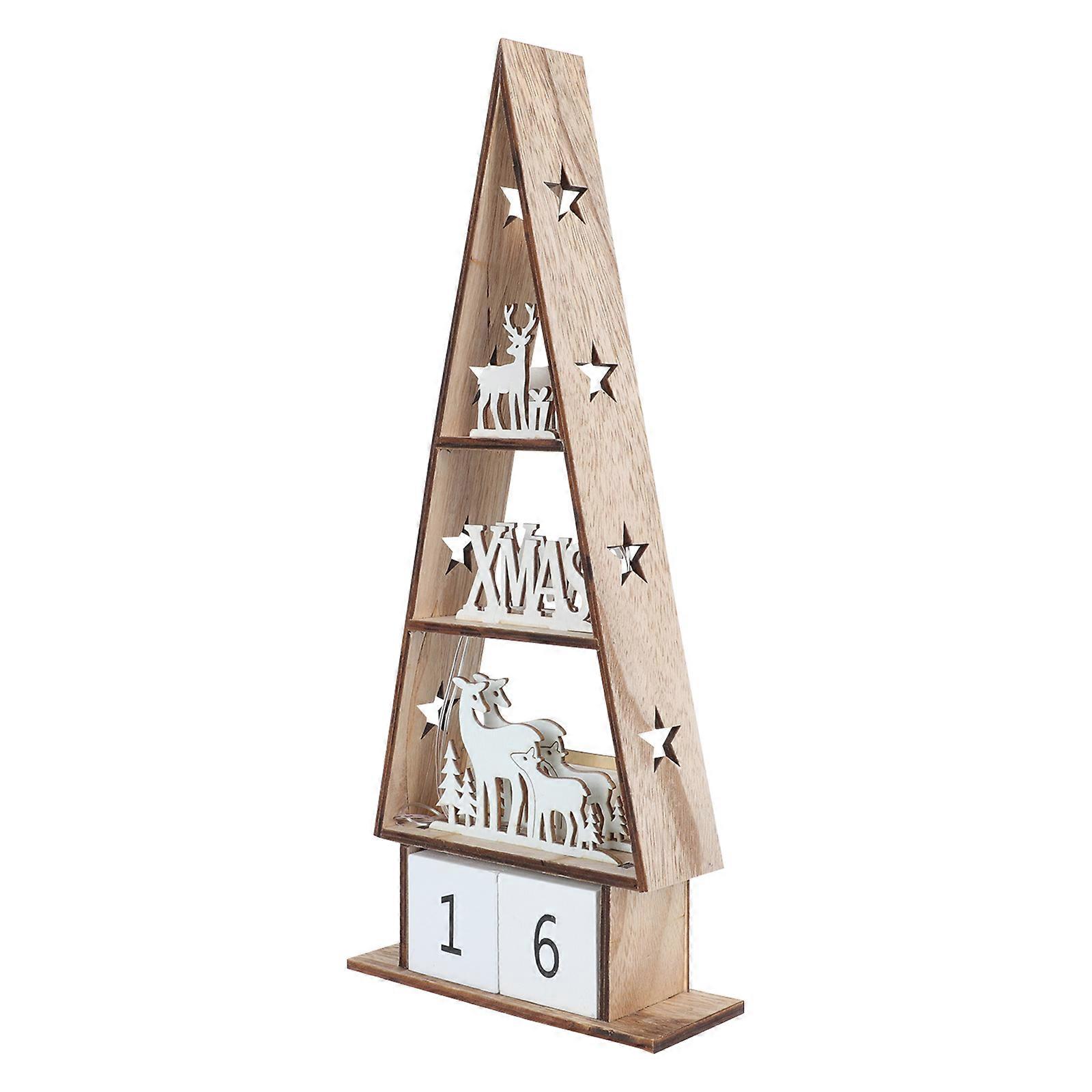 Wood House Desktop Adornment Glowing Decoration Christmas Style Desktop Adornment Size 38x16cm 1Set