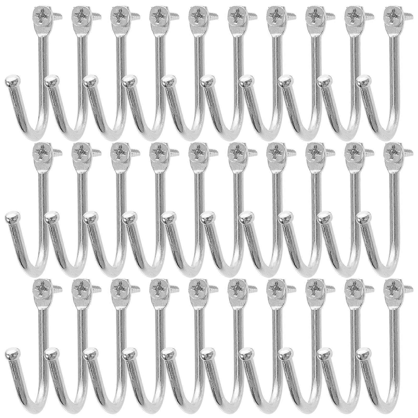 Wall Mounted Hooks for Home Use Iron Material Silver Color Suitable for Many Scenes 30pcs