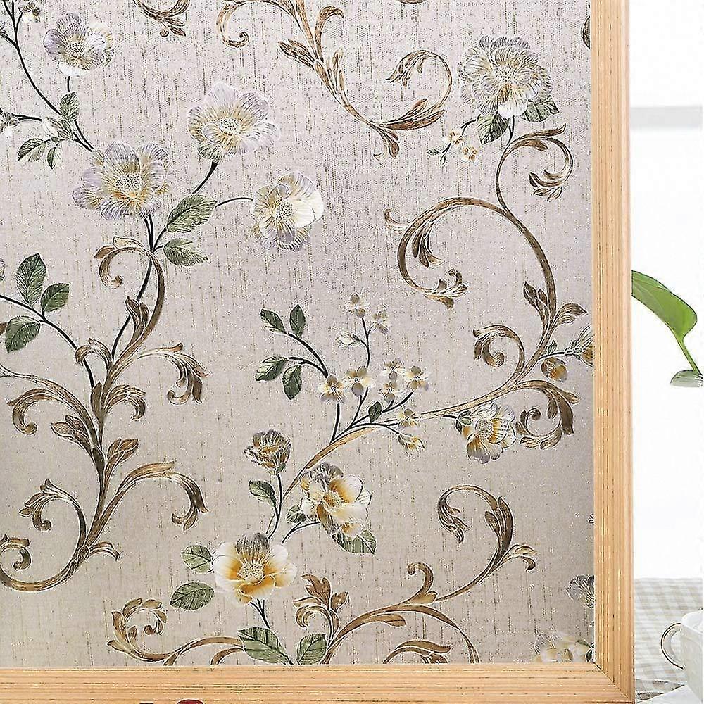 Camellia Flower Privacy Window Film for Home, Static Cling Window Tint 45x200cm