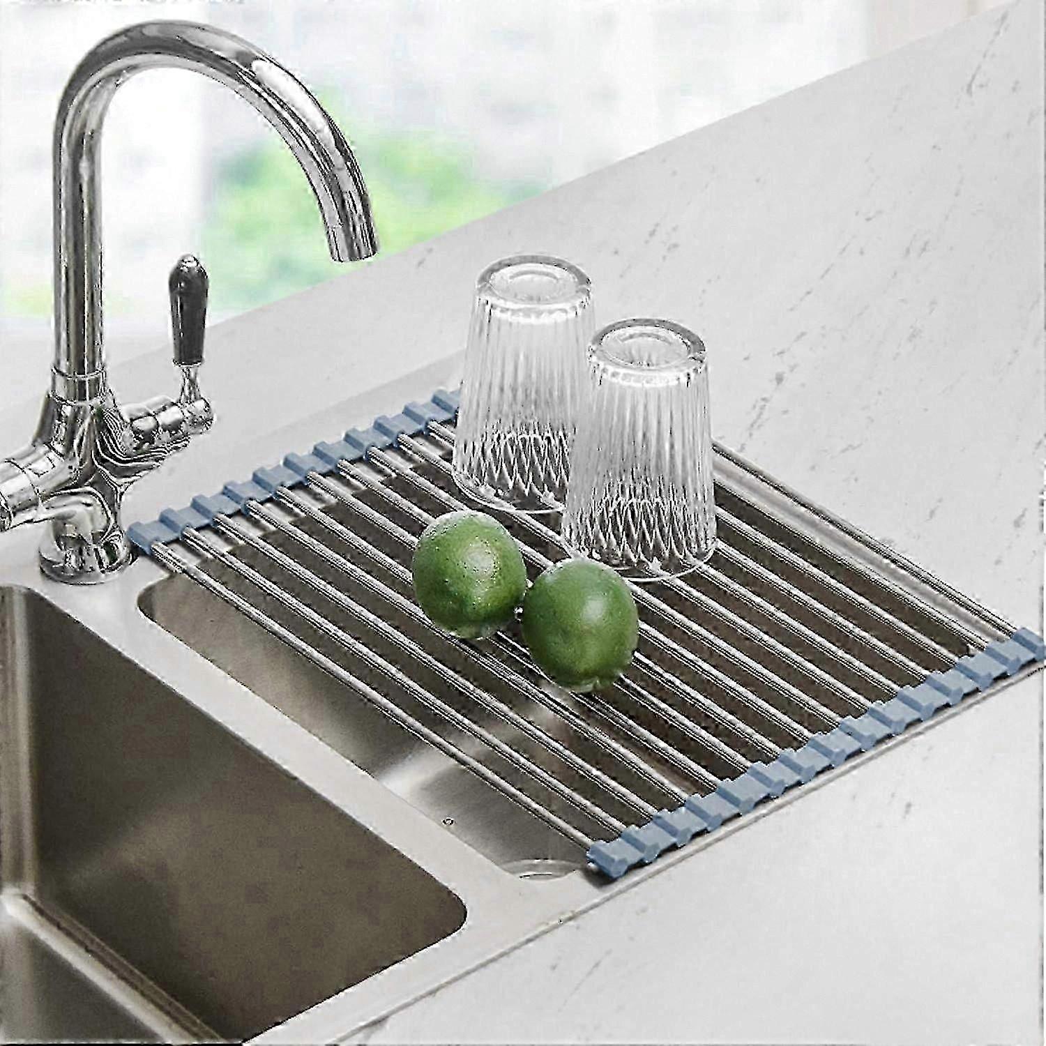 Foldable Sink Dish Drying Rack, Kitchen Roll-Up Dish Drainer for Over The Sink
